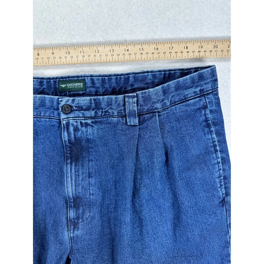 Dockers Recode Mens Pleated Denim Jeans Dark Wash 100% Cotton W42 L32 Blue